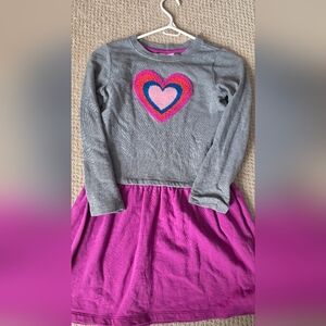 Hanna Andersson Gray Top with Pink and Blue Heart Dress